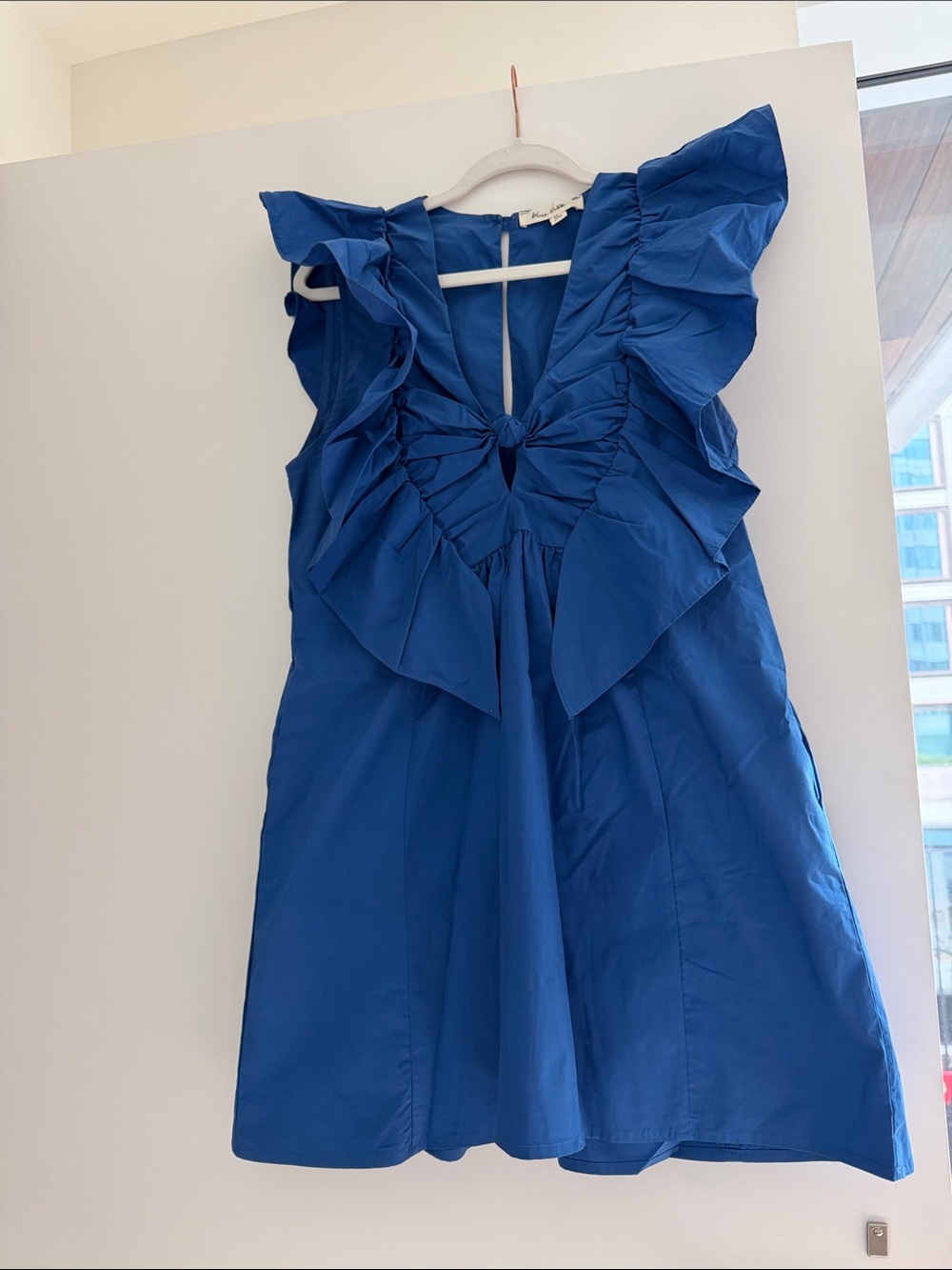 Blue Ruffle-Knot Mini Dress
